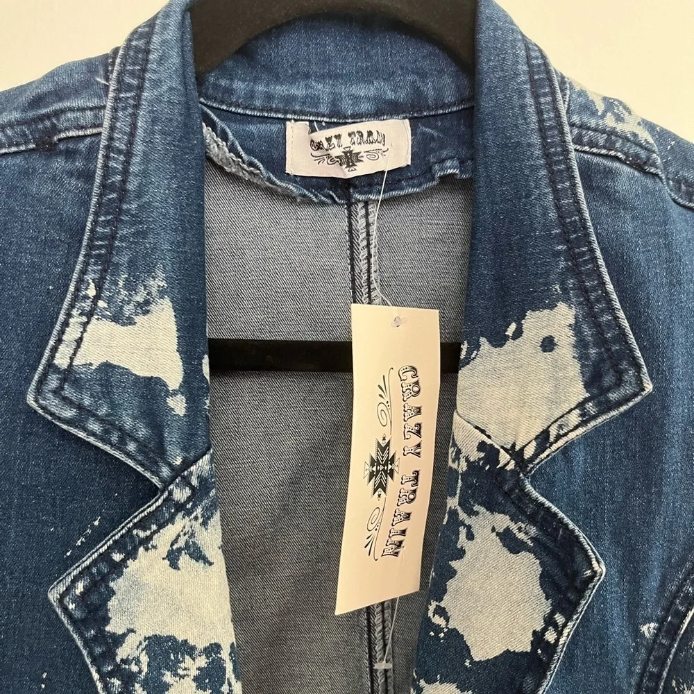 NWT Crazy Train Denim Fringe Acid Wash Vest